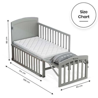 Teknum - 7 in 1 Convertible Kids Bed & Bedside Crib w / Mattress, Mosquito net & Detachable Wheels(0 - 12yrs) - Grey