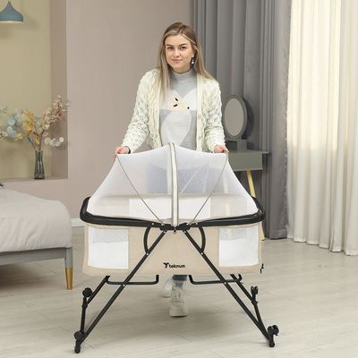 Teknum 3-IN-1 Baby Cot/Cradle w/ Mosquito net & Wheels – Ivory