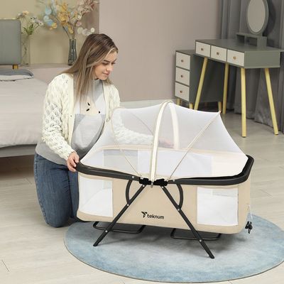 Teknum 3-IN-1 Baby Cot/Cradle w/ Mosquito net & Wheels – Ivory