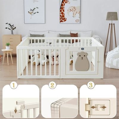 Little Story - Portable Playpen w/ Door- Bear White