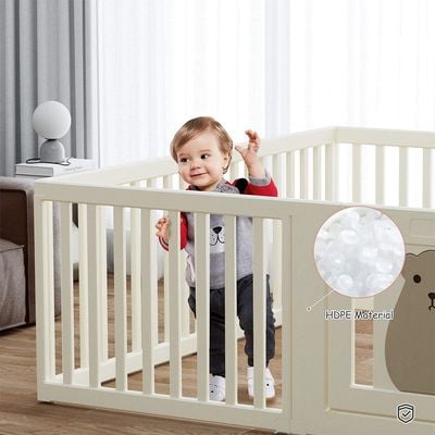 Little Story - Portable Playpen w/ Door- Bear White