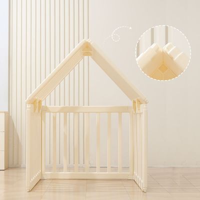 Little Story - Portable Playpen with Bookshelf, Toy Storage and Play house - White