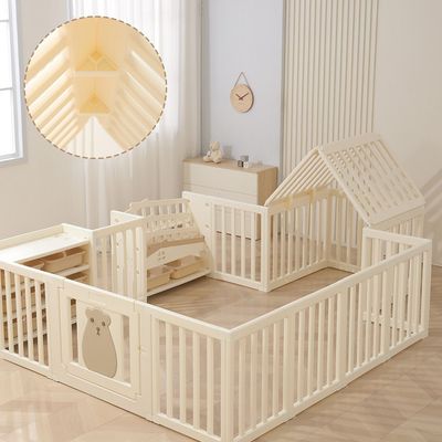 Little Story - Portable Playpen with Bookshelf, Toy Storage and Play house - White