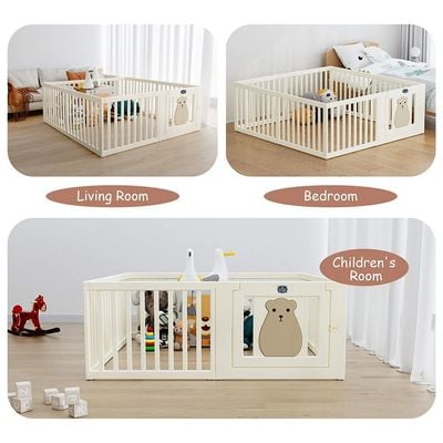 Little Story - Portable Playpen with Bookshelf, Toy Storage and Play house - White