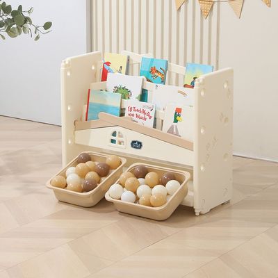 Little Story - Portable Playpen with Bookshelf, Toy Storage and Play house - White