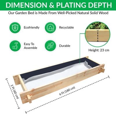 Parkpatch Greencorner Gardenbed - 6 feet x 2 feet x 23 cm, Wooden planter bed for home gardening, starter kit to grow flowers, herbs, vegetables, root veggies.