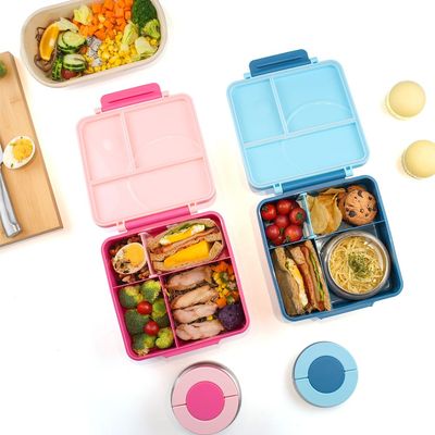 Eazy Kids Jumbo Bento Lunch Box w/ Grey Lunch Bag , Food Jar and Cutlery - Blue