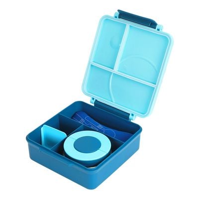 Eazy Kids Jumbo Bento Lunch Box w/ Blue Lunch Bag , Food Jar and Cutlery - Blue