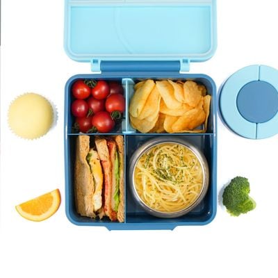 Eazy Kids Jumbo Bento Lunch Box w/ Blue Lunch Bag , Food Jar and Cutlery - Blue