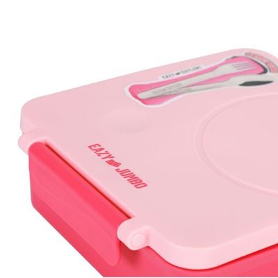 Eazy Kids Jumbo Bento Lunch Box w/ Grey Lunch Bag , Food Jar and Cutlery - Pink