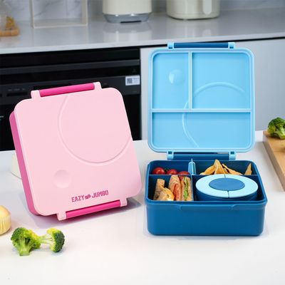 Eazy Kids Jumbo Bento Lunch Box w/ Pink Lunch Bag , Food Jar and Cutlery - Pink