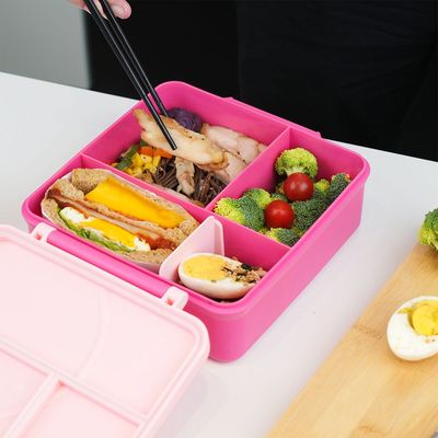 Eazy Kids Jumbo Bento Lunch Box w/ Pink Lunch Bag , Food Jar and Cutlery - Pink