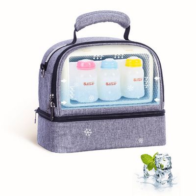 Sunveno Insulated Bottle/Lunch Bag with 4 Pcs Penguin Ice Pack Set - Grey