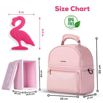 Sunveno - Insulated Lunch Bag with Thermo Box & 4 Pcs Flamingo Ice Pack Set - Pink