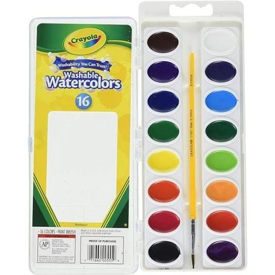 Crayola 16 Ct. Washable Watercolor Pans With Plastic Handled Brush