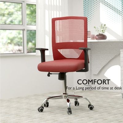 Mahmayi TJ HY-902 Medium Back Mesh Office chair with Lumbar Support Red