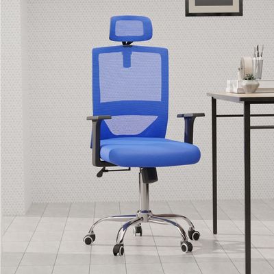 Mahmayi TJ HY-902 Medium Back Mesh Office chair with Lumbar Support with Headrest Blue