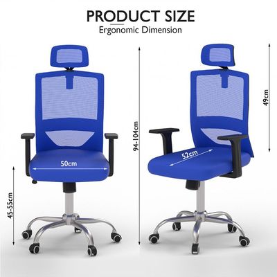Mahmayi TJ HY-902 Medium Back Mesh Office chair with Lumbar Support with Headrest Blue