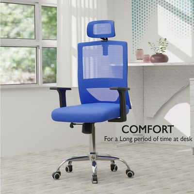 Mahmayi TJ HY-902 Medium Back Mesh Office chair with Lumbar Support with Headrest Blue