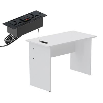 Mahmayi MP1 100x60 Writing Table Without Drawer - White with Black BS01 Desktop Socket with USB AC Port for Office, Home, and Meeting Room 17 cm