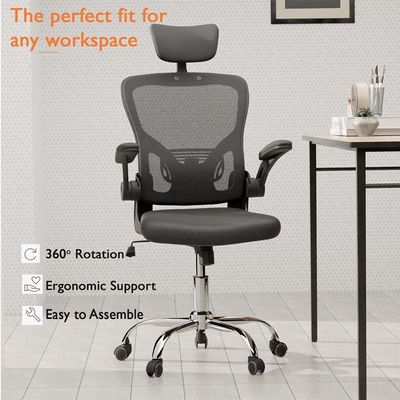 Mahmayi UL UT-C329 High Back Mesh Chair, 360 Degree Swivel, Adjustable Height, Caster Wheel Support Ideal for Home and Office Black