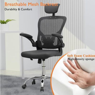 Mahmayi UL UT-C329 High Back Mesh Chair, 360 Degree Swivel, Adjustable Height, Caster Wheel Support Ideal for Home and Office Black