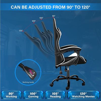 Mahmayi Gaming Chair Ergonomic Video Game Computer Chair, Backrest and Seat Height Adjustable, Swivel Recliner Chair Black and White for Office, Gaming Station, Home