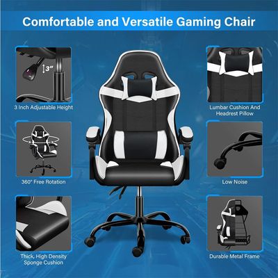 Mahmayi Gaming Chair Ergonomic Video Game Computer Chair, Backrest and Seat Height Adjustable, Swivel Recliner Chair Black and White for Office, Gaming Station, Home