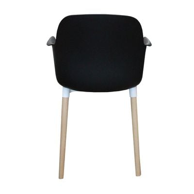 Fiber Plastic Dining Chair with Solid Wooden Leg- Black JP1267A