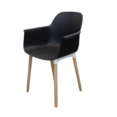 Fiber Plastic Dining Chair with Solid Wooden Leg- Black JP1267A