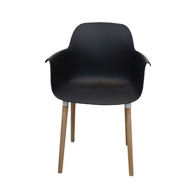 Fiber Plastic Dining Chair with Solid Wooden Leg- Black JP1267A