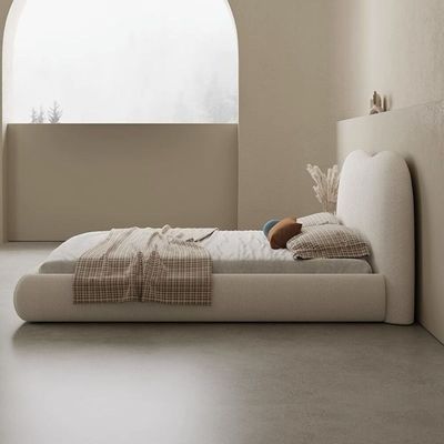 Light Modern Bed with Spring Mattress Upholstered Fleece Fabric High End Headboard for Bedroom - Super King Size 200*200
