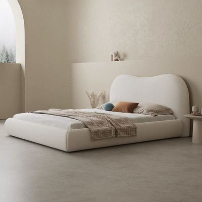 Light Modern Bed with Spring Mattress Upholstered Fleece Fabric High End Headboard for Bedroom - Super King Size 200*200