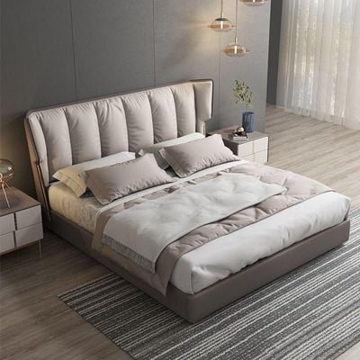 Upholstered Bed with Padded Wingback Headboard  and Spring Mattress - Queen Size 150* 200