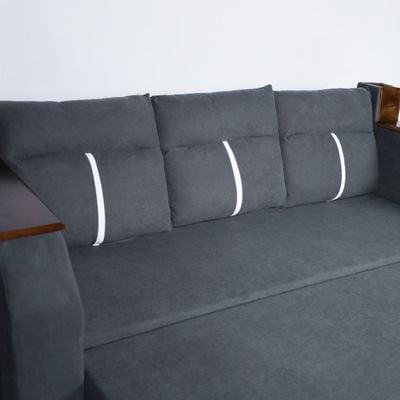 Extendable 2 in 1 Sofa Bed with Side Pockets,  Bottom and Side Storage, USB Ports, Bluetooth and Speaker - 240 cm Outside - Dark Gray