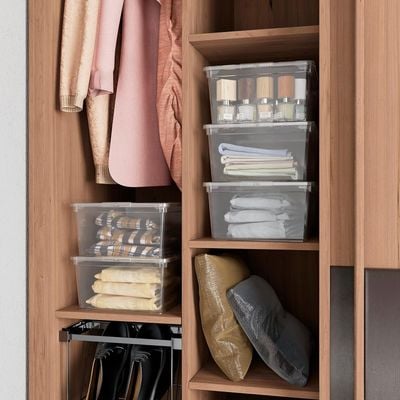 Keter C-Box XL Transparent Storage Container with Wheels 50L - Spacious and Clear Plastic Organizer for Wardrobe Efficiency