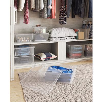 Keter C-Box XL Transparent Storage Container with Wheels 50L - Spacious and Clear Plastic Organizer for Wardrobe Efficiency