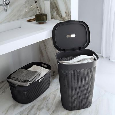 Keter Curver Filo Laundry Basket Dark Grey 45L - Innovative Design with Ventilated Frame for Efficient Laundry Care