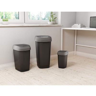 Keter Dual Swing Bin S - Black 10L - Versatile Odor-Controlled Waste Bin for Home and Office Use