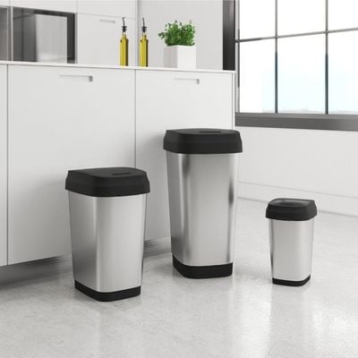 Keter Dual Swing Bin M Steel 25L - Durable Plastic Bin with Dual Opening System and Stylish Metal Look