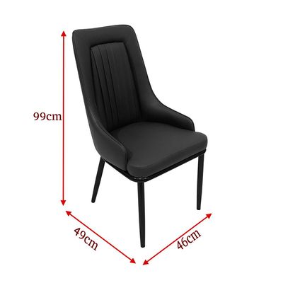 Maple Home Dining Chair Leather High Back Arc Arms Sturdy Black Metal Legs Plush Cushioned Modern Kitchen Lounge Living Accent Restaurant Furniture