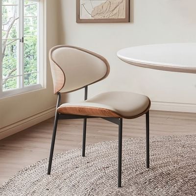 Maple Home Dining Chair Leather Wooden Frame Backrest  Black Metal Legs Modern Kitchen Lounge Living Accent Restaurant Furniture