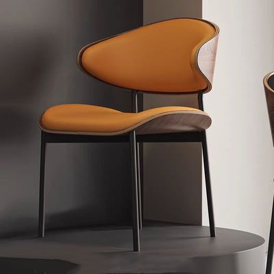 Maple Home Dining Chair Leather Wooden Frame Backrest  Black Metal Legs Modern Kitchen Lounge Living Accent Restaurant Furniture(Orange)