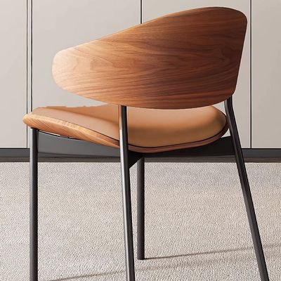 Maple Home Dining Chair Leather Wooden Frame Backrest  Black Metal Legs Modern Kitchen Lounge Living Accent Restaurant Furniture(Orange)