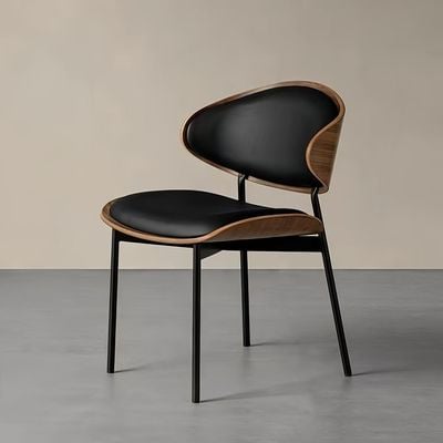 Maple Home Dining Chair Leather Wooden Frame Backrest  Black Metal Legs Modern Kitchen Lounge Living Accent Restaurant Furniture