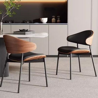 Maple Home Dining Chair Leather Wooden Frame Backrest  Black Metal Legs Modern Kitchen Lounge Living Accent Restaurant Furniture