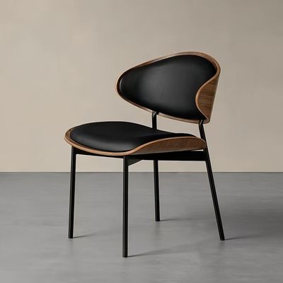 Maple Home Dining Chair Leather Wooden Frame Backrest  Black Metal Legs Modern Kitchen Lounge Living Accent Restaurant Furniture
