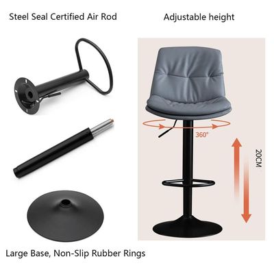 Maple Home Bar Chair Leather 360° Swivel Adjustable Height Backrest  Black Metal Legs Modern Kitchen Pub Restaurant Dining Furniture  