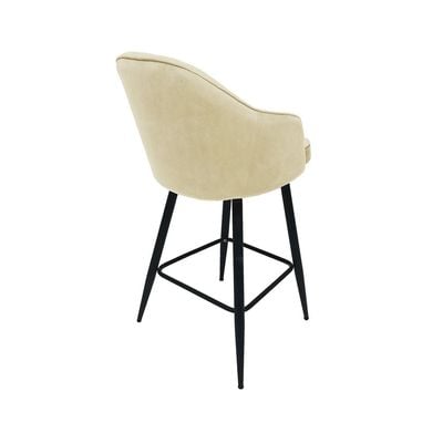 Maple Home High Bar Chair Velvet Upholstered Arm Stool Nordic Wide Backrest Black Metal Frame Counter Kitchen Cafe Restaurant Living Dining Room Furniture