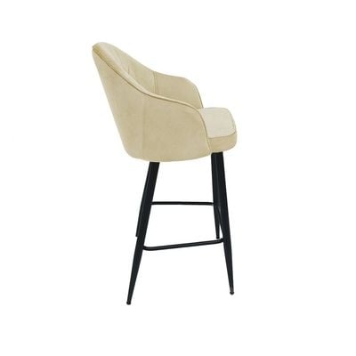 Maple Home High Bar Chair Velvet Upholstered Arm Stool Nordic Wide Backrest Black Metal Frame Counter Kitchen Cafe Restaurant Living Dining Room Furniture